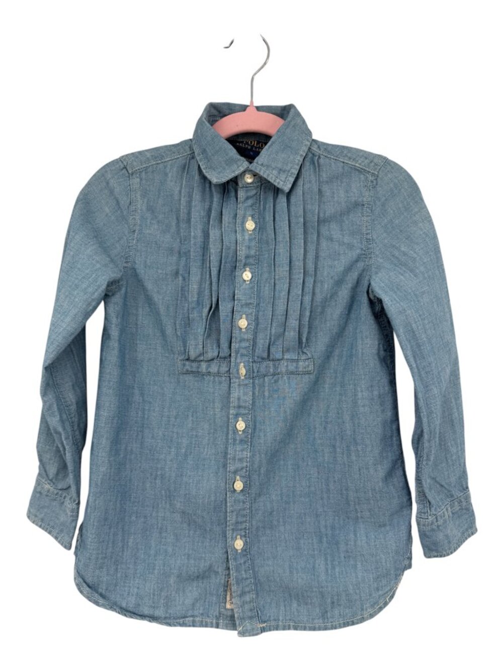Polo Ralph Lauren Girls Size 5 Chambray Pleated Tuxedo Button Down Shirt